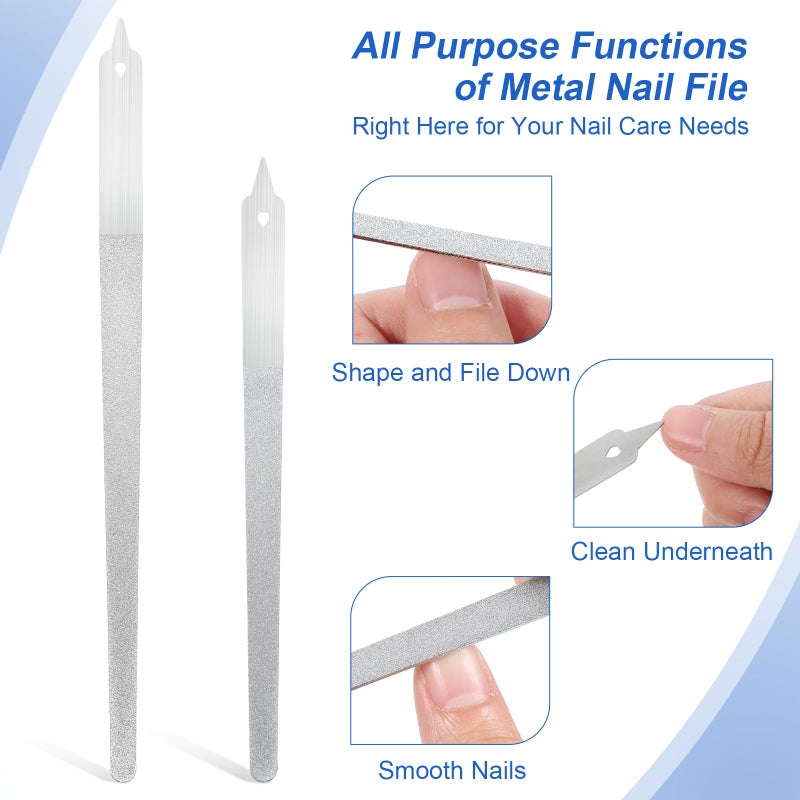 KFHENSOMR 4Pcs Diamond Deb Nail File Stainless Steel Buffers, Metal Nail File with Sharp Pointed Tip for Natural Nails Double-Sided Manicure Pedicure Toenail Tools for Salon and Home - Image 3